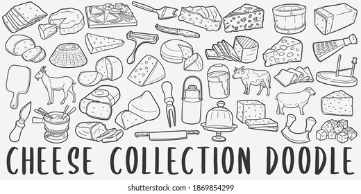 Cheese, doodle icon set. Food Style Vector illustration collection. Banner Hand drawn Line art style.