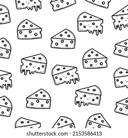 Cheese doodle seamless pattern with a black and white color suitable for background