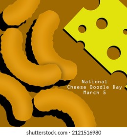 Cheese doodle snack with thin slices of cheese on a brown background, National Cheese Doodle Day March 5