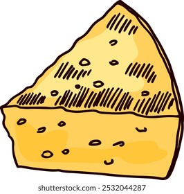 Cheese drawing. Gouda piece. Food color doodle