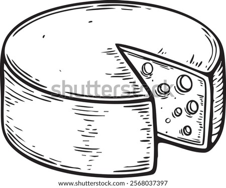 Cheese drawing. Vector hand-drawn food sketch. Farm market products for labels, poster, icon, packaging. Dairy vintage product