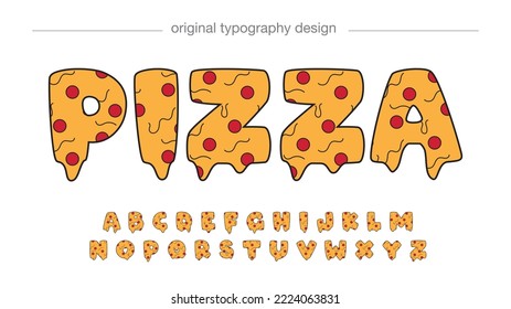 cheese dripping pizza cartoon isolated letters