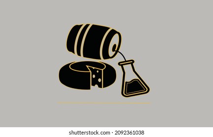 cheese, drum and flask black and golden color vector logo design