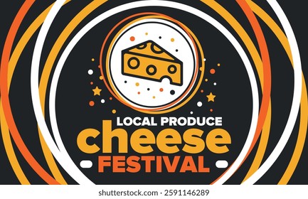 Cheese Festival. Local produce. Cheese art. Farmer market. Organic homemade snack. Delicious food. Tradition cuisine holiday. Vector illustration