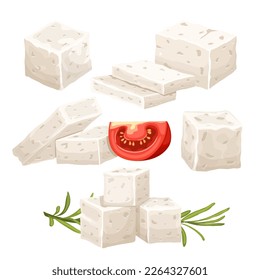 cheese feta white set cartoon. cut ingredient, fresh piece, food slice, cube greek, heap snack, dairy soft, product block, curd appetizer cheese feta white vector illustration