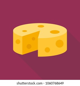 Cheese flat icon with long shadow isolated on purple background. Simple Cheese in flat style, vector illustration for web and mobile design. Breakfast elements vector sign symbol.