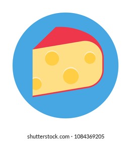 Cheese flat icon with long shadow isolated on blue background. Simple Cheese in flat style, vector illustration for web and mobile design.Breakfast elements vector sign symbol.