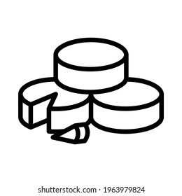 Cheese flat line icon. Vector outline illustration of different types of cheese. Black color thin linear sign for store, can be used in logo, UI and web design.