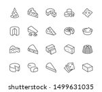 Cheese flat line icons set. Parmesan, mozzarella, yogurt, dutch, ricotta, butter, blue chees piece vector illustrations. Outline signs for dairy product store. Pixel perfect. Editable Strokes.