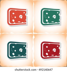 Cheese. Flat sticker with shadow on old paper. Vector illustration