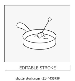  Cheese fondue line icon. Traditional Switzerland melted cheese in a pot. European food traditions. Tasty food recipe. National dishes concept. Isolated vector illustration. Editable stroke