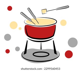 Cheese fondue on a white background. Vector illustration in doodle style