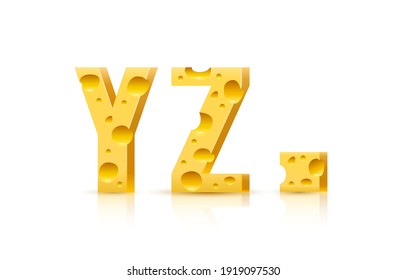 Cheese font 3d symbol, letter Y Z set. Vector illustration