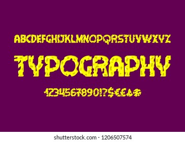 Cheese font. Dairy type face. Vector typography illustration. Alphabet design for logo, lettering and prints.
