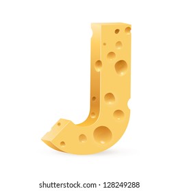 Cheese font J letter. Illustration on white.