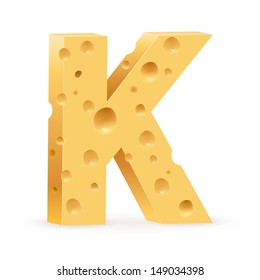 Cheese font K letter. Illustration on white.