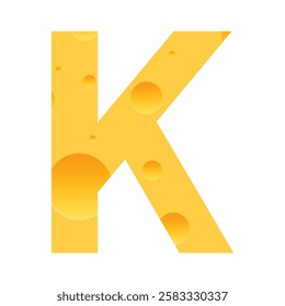 Cheese font K letter. Illustration on white background.