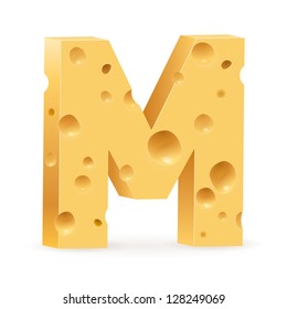 Cheese font M letter. Illustration on white.