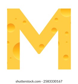 Cheese font M letter. Illustration on white background.