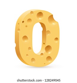 Cheese font O letter. Illustration on white.