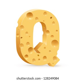 Cheese font Q letter. Illustration on white.