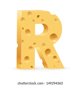 Cheese font R letter. Illustration on white.