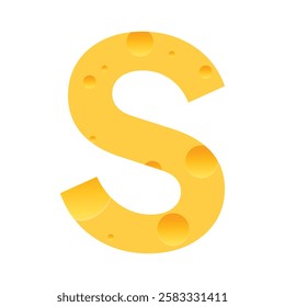 Cheese font S letter. Illustration on white background.