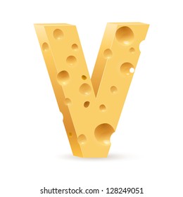 Cheese font V letter. Illustration on white.