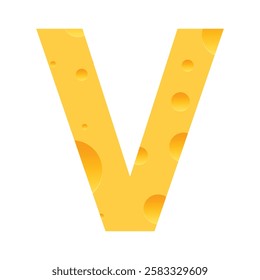 Cheese font V letter. Illustration on white background.