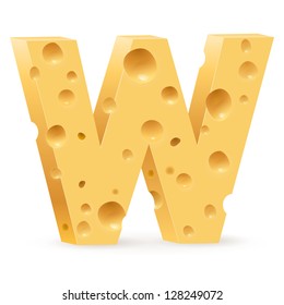 Cheese font W letter. Illustration on white.