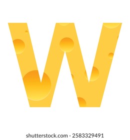 Cheese font W letter. Illustration on white background.