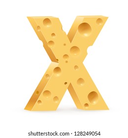 Cheese font X letter. Illustration on white.