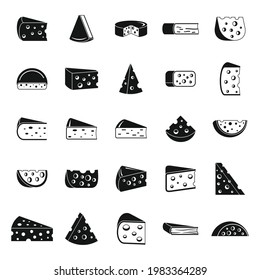 Cheese food icons set. Simple set of cheese food vector icons for web design on white background