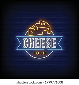 Cheese Food Neon Signs Style Vector