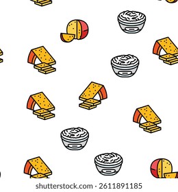 cheese food slice piece dairy vector seamless pattern thin line illustration
