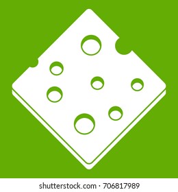 Cheese fresh block icon white isolated on green background. Vector illustration