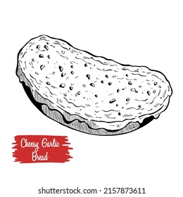 Cheese Garlic Bread Hand Drawn Style. Tasty Garlic Bread Vector Illustration