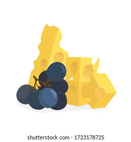 Queso y uva aislados en fondo blanco. Ilustración del vector