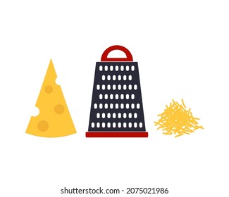 Cheese and grater for cheese flakes, cooking concept. Vector illustration in a flat style.