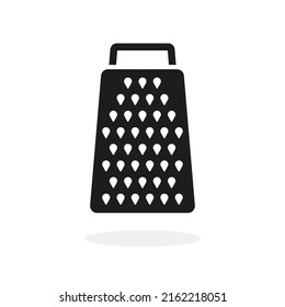 Cheese grater. Cheese grater icon with shadow. Black icon isolated on white background. Graphic silhouette for kitchen and culinary. Symbol of grate and shredder. Vector.