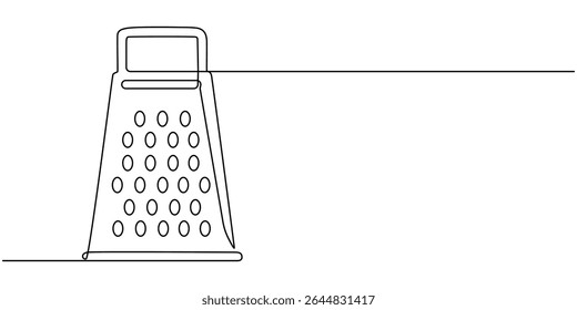 Cheese grater. Icon. Vector drawing. One line art. A simple drawing of a continuous line of a kitchen electric appliance, Preparing Food Continuous Line Editable Icon, Grater continuous one line draw