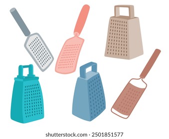 cheese grater kitchen element vector set cute cartoon style.