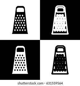 Cheese grater sign. Vector. Black and white icons and line icon on chess board.