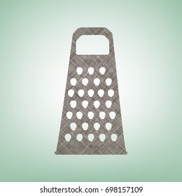 Cheese grater sign. Vector. Brown flax icon on green background with light spot at the center.