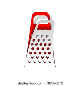 Cheese grater sign. Vector. Detachable paper icon with red body stock. Isolated.