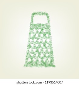 Cheese grater sign. Vector. Green hexagon rastered icon and noised opacity and size at light green background with central light.