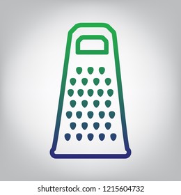 Cheese grater sign. Vector. Green to blue gradient contour icon at grayish background with light in center.