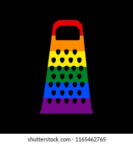 Cheese grater sign. Vector. Icon with colors of LGBT flag at black background.