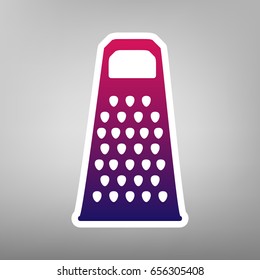Cheese grater sign. Vector. Purple gradient icon on white paper at gray background.