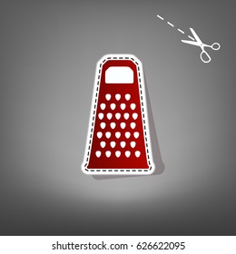 Cheese grater sign. Vector. Red icon with for applique from paper with shadow on gray background with scissors.
